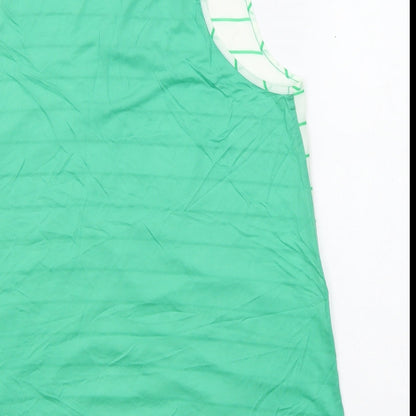 French Connection Womens White Striped Polyester Basic Tank Size M Round Neck - White and Green, Sheer