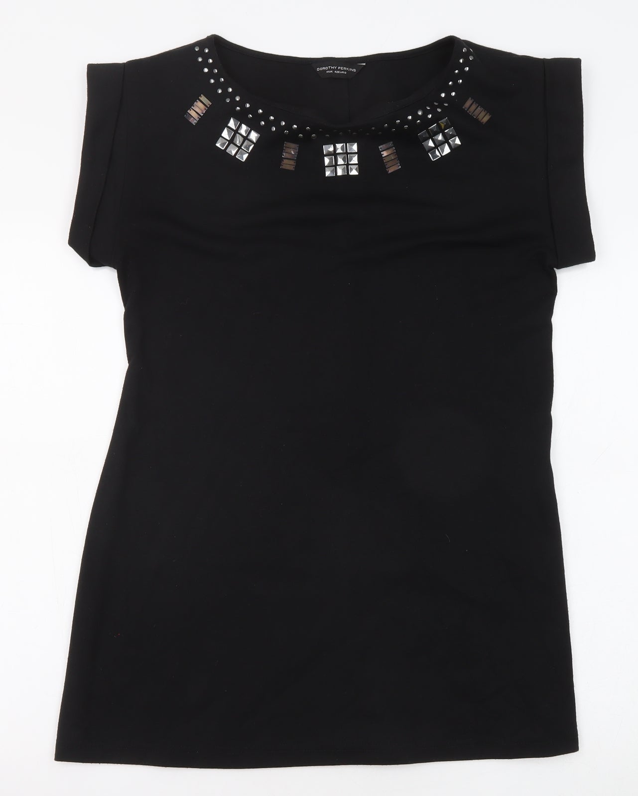 Dorothy Perkins Womens Black Polyester T-Shirt Dress Size 14 Round Neck Pullover - Studded