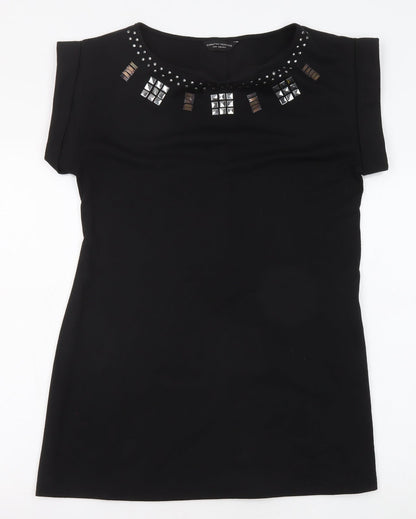 Dorothy Perkins Womens Black Polyester T-Shirt Dress Size 14 Round Neck Pullover - Studded