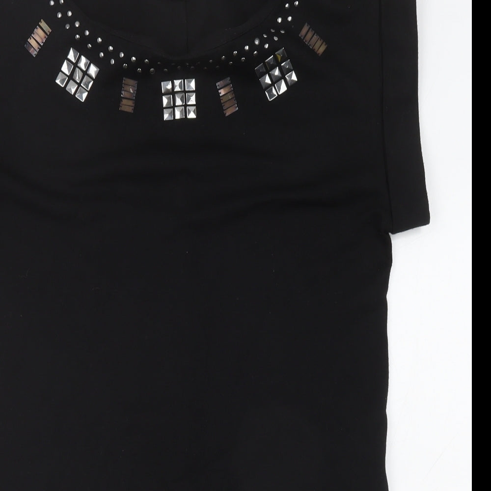 Dorothy Perkins Womens Black Polyester T-Shirt Dress Size 14 Round Neck Pullover - Studded