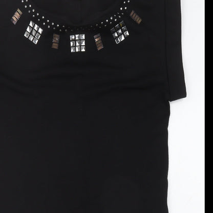 Dorothy Perkins Womens Black Polyester T-Shirt Dress Size 14 Round Neck Pullover - Studded