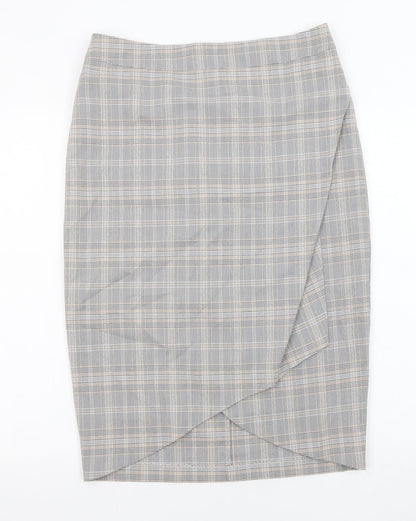 Oasis Womens Grey Plaid Polyester Straight & Pencil Skirt Size 12 Zip