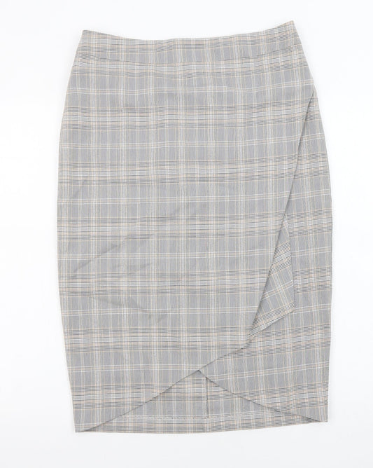 Oasis Womens Grey Plaid Polyester Straight & Pencil Skirt Size 12 Zip