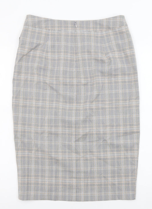 Oasis Womens Grey Plaid Polyester Straight & Pencil Skirt Size 12 Zip