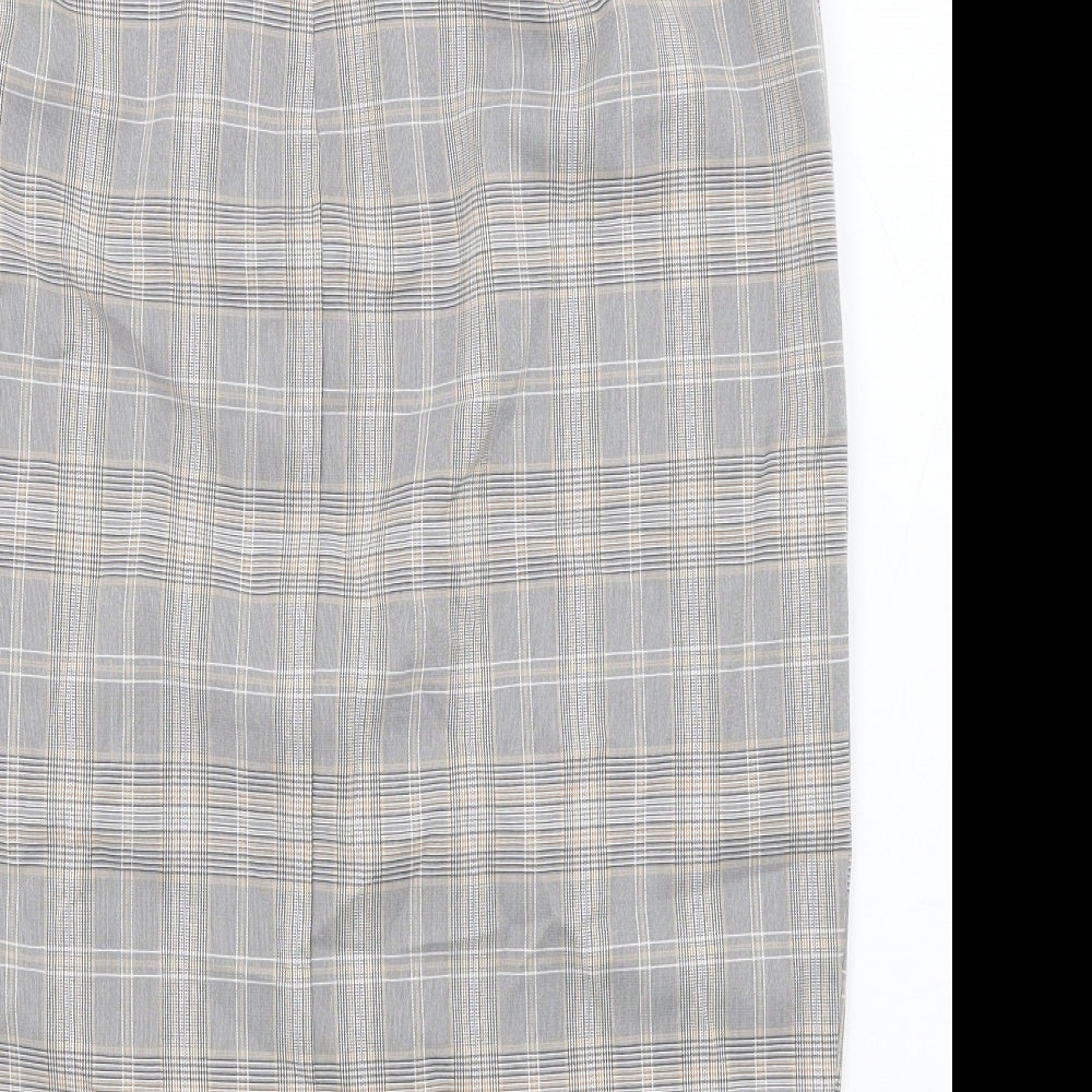 Oasis Womens Grey Plaid Polyester Straight & Pencil Skirt Size 12 Zip