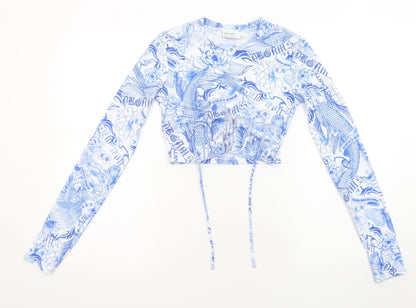 Womens UK Size XS Bershka White Cropped Blouse