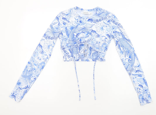 Womens UK Size XS Bershka White Cropped Blouse