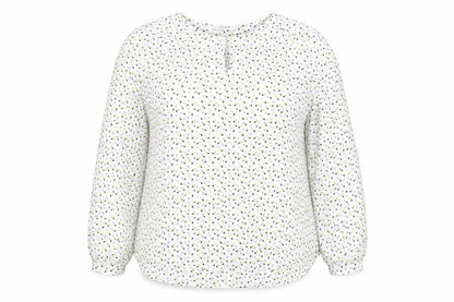 Classics Womens White Polka Dot Polyester Basic Blouse Size 14 Round Neck - Sheer