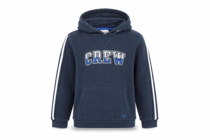 Front view of Crew Clothing Blue 100% Cotton Pullover Hoodie, size 9-10, Years Pullover