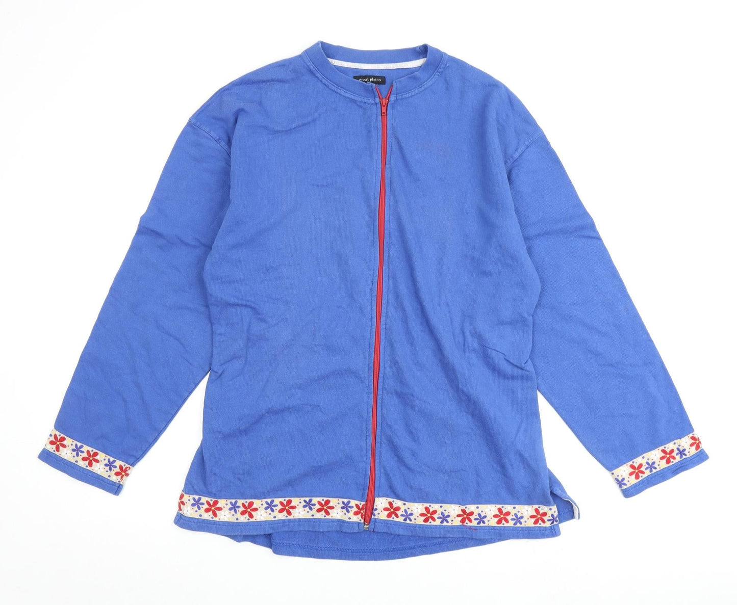Great Plains Womens Blue Floral 100% Cotton Full Zip Sweatshirt Size L Zip