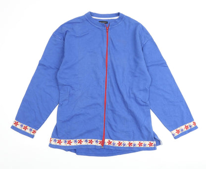 Great Plains Womens Blue Floral 100% Cotton Full Zip Sweatshirt Size L Zip