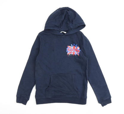 Marks and Spencer Girls Blue Cotton Pullover Hoodie Size 11-12 Years Pullover