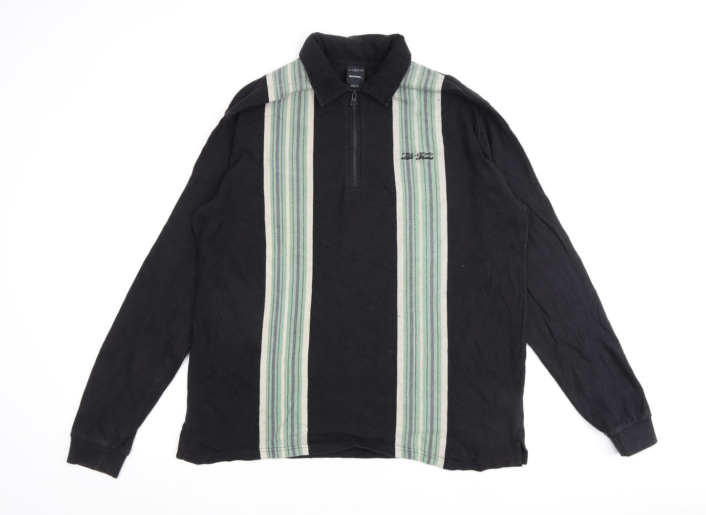 Iets Frans Mens Black Striped Cotton Henley Sweatshirt Size S