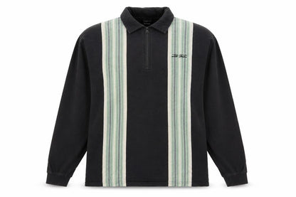 Front view of Iets Frans men’s black striped cotton henley sweatshirt, size S