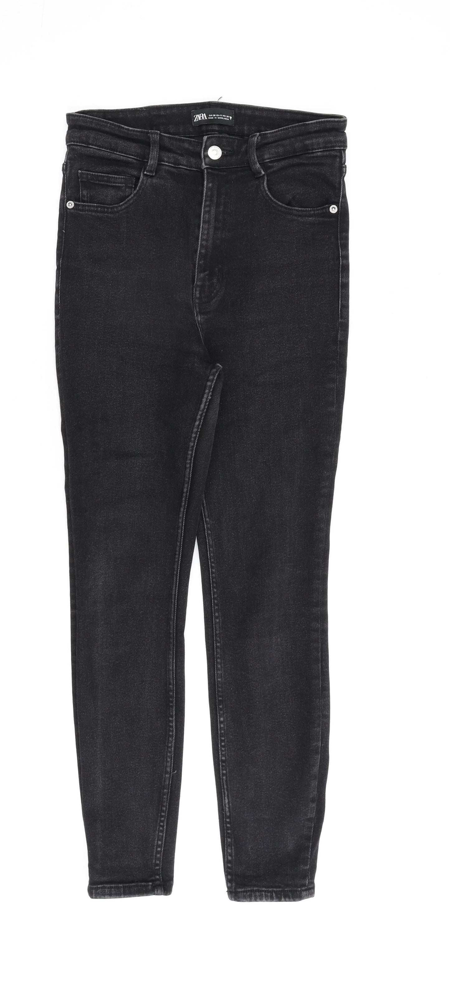 Zara Womens Black Cotton Skinny Jeans Size 10 L27 in Regular Zip