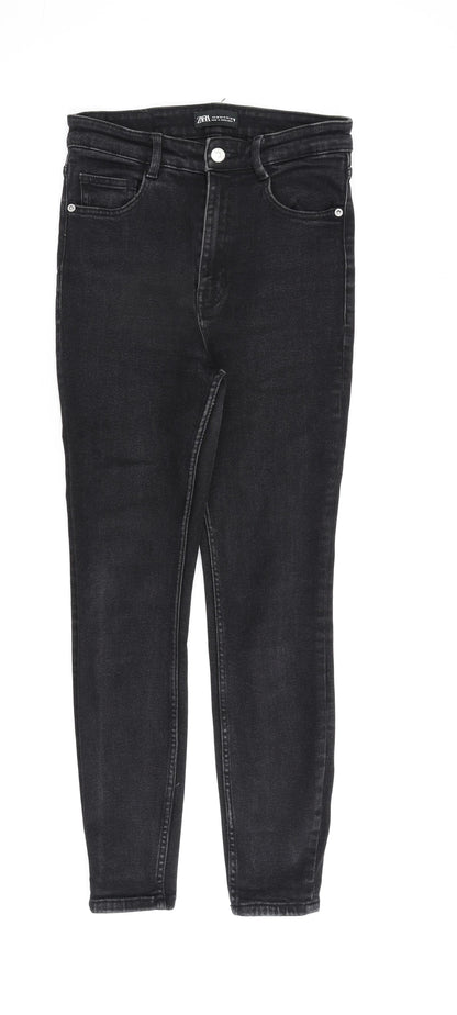 Zara Womens Black Cotton Skinny Jeans Size 10 L27 in Regular Zip