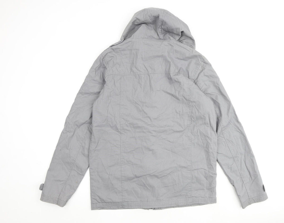 Back view of Next boys’ grey basic coat coat, size 16, years hook & loop