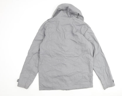 Back view of Next boys’ grey basic coat coat, size 16, years hook & loop