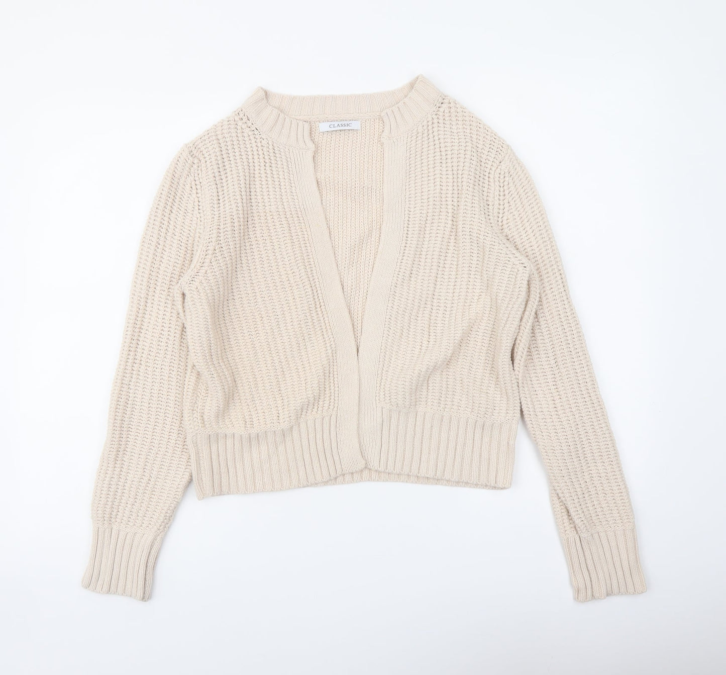 Classic Womens Beige V-Neck Cotton Cape Jumper Size 10