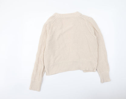 Classic Womens Beige V-Neck Cotton Cape Jumper Size 10