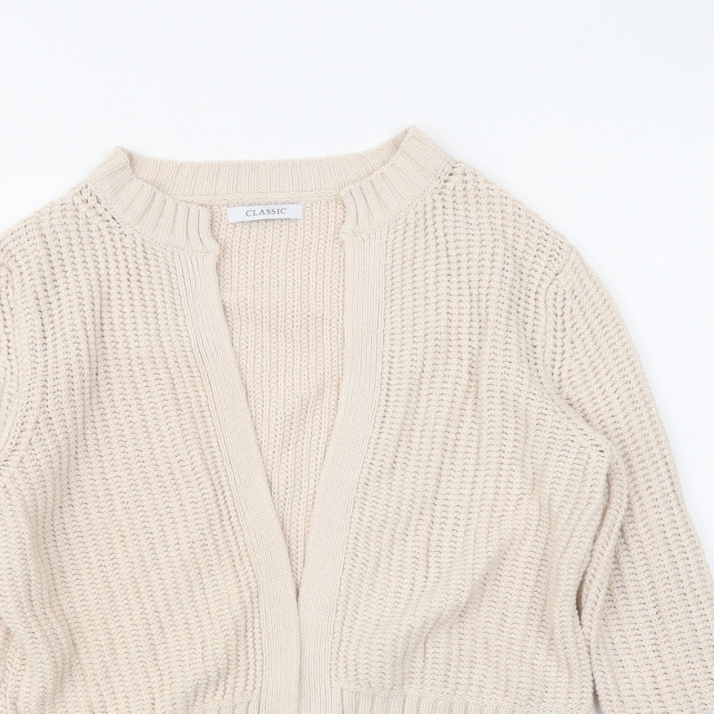 Classic Womens Beige V-Neck Cotton Cape Jumper Size 10