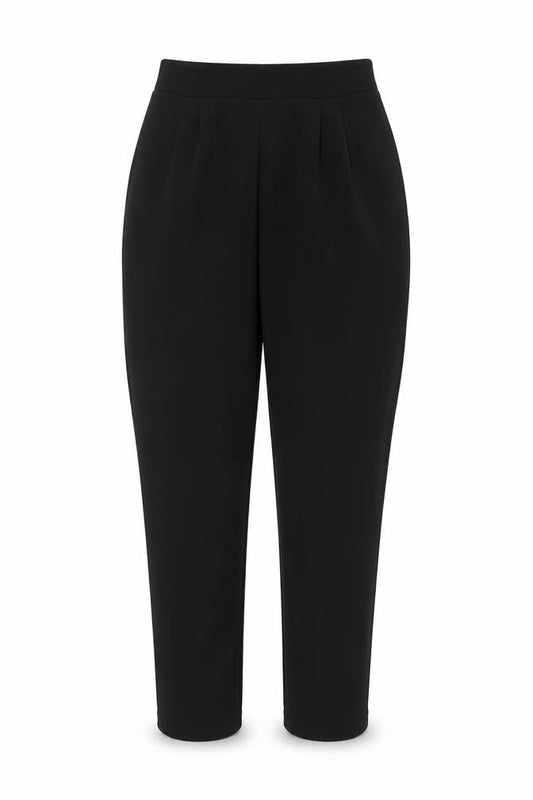 Front view of ASOS women’s black polyester trousers, size UK 8, 27-inch leg regular