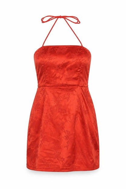 PRETTYLITTLETHING Womens Red Geometric Polyester Mini Size 10 Square Neck Zip