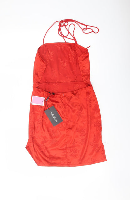 PRETTYLITTLETHING Womens Red Geometric Polyester Mini Size 10 Square Neck Zip