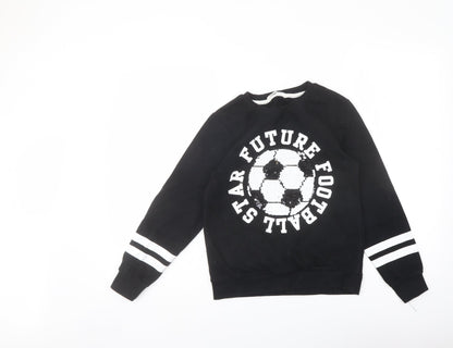 H&M Girls Black Cotton Pullover Sweatshirt Size 9-10 Years Pullover