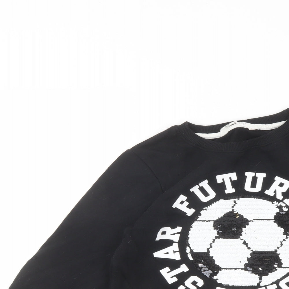 H&M Girls Black Cotton Pullover Sweatshirt Size 9-10 Years Pullover