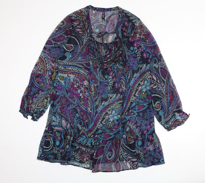 Marks and Spencer Womens Multicoloured Geometric Polyester A-Line Size 16 V-Neck Tie - Sheer, Paisley