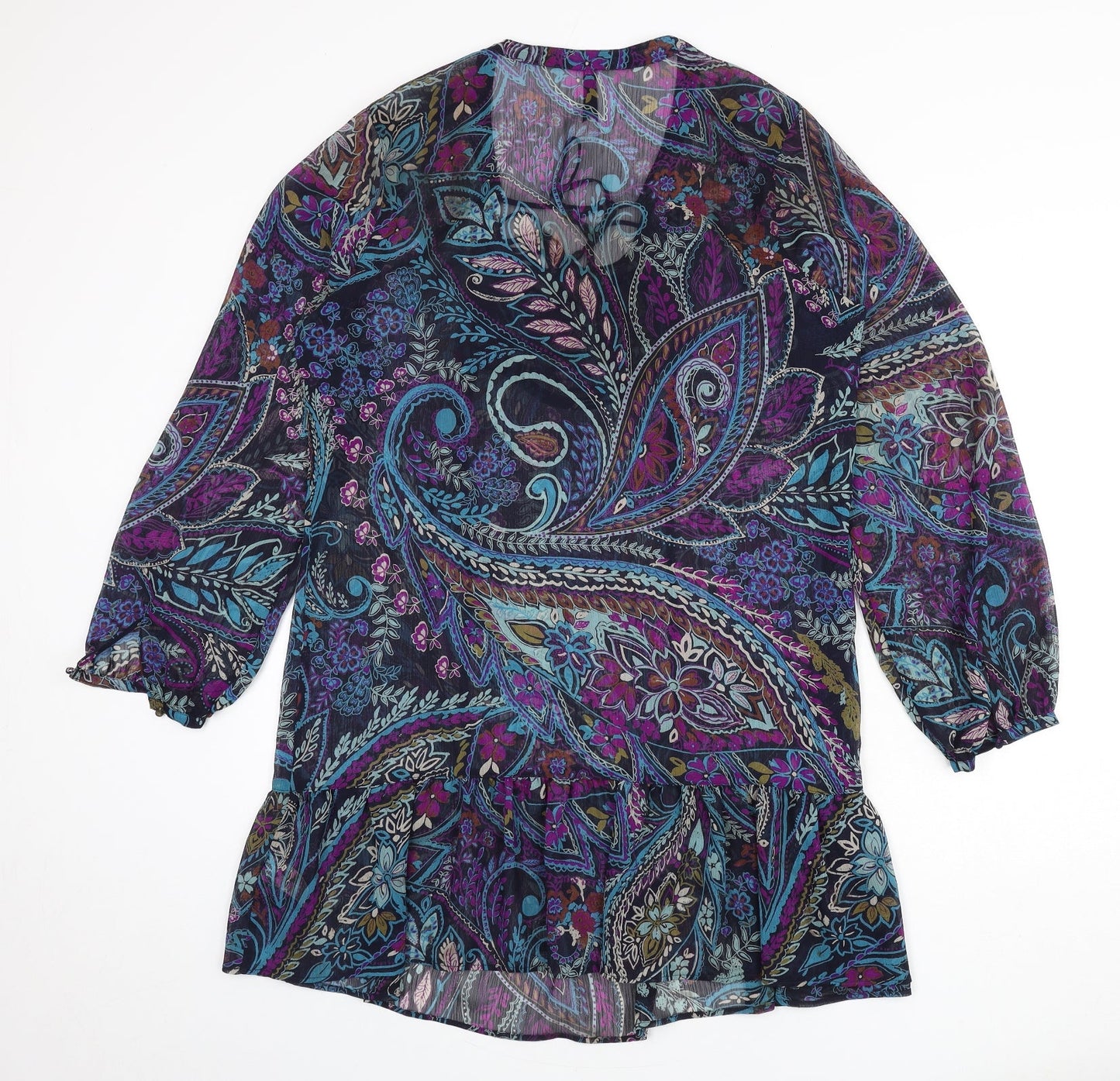 Marks and Spencer Womens Multicoloured Geometric Polyester A-Line Size 16 V-Neck Tie - Sheer, Paisley