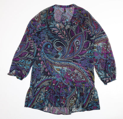 Marks and Spencer Womens Multicoloured Geometric Polyester A-Line Size 16 V-Neck Tie - Sheer, Paisley