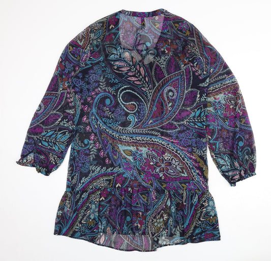 Marks and Spencer Womens Multicoloured Geometric Polyester A-Line Size 16 V-Neck Tie - Sheer, Paisley