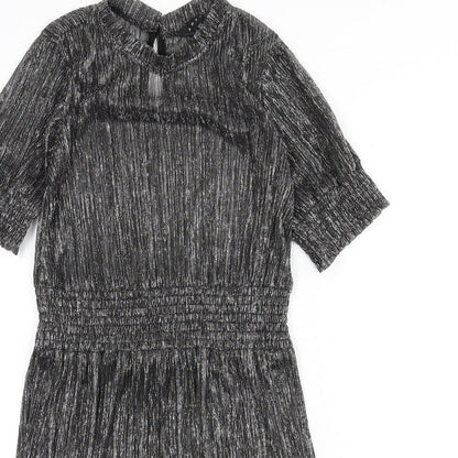 Adiva Womens Silver Polyester A-Line Size XS Round Neck Button - Sheer