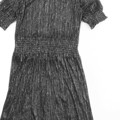 Adiva Womens Silver Polyester A-Line Size XS Round Neck Button - Sheer