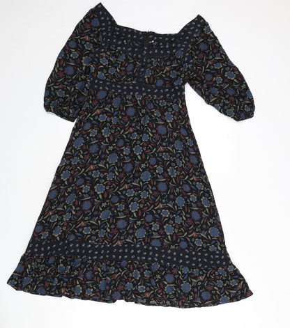 Topshop Womens Multicoloured Floral Viscose A-Line Size 8 Off the Shoulder Zip