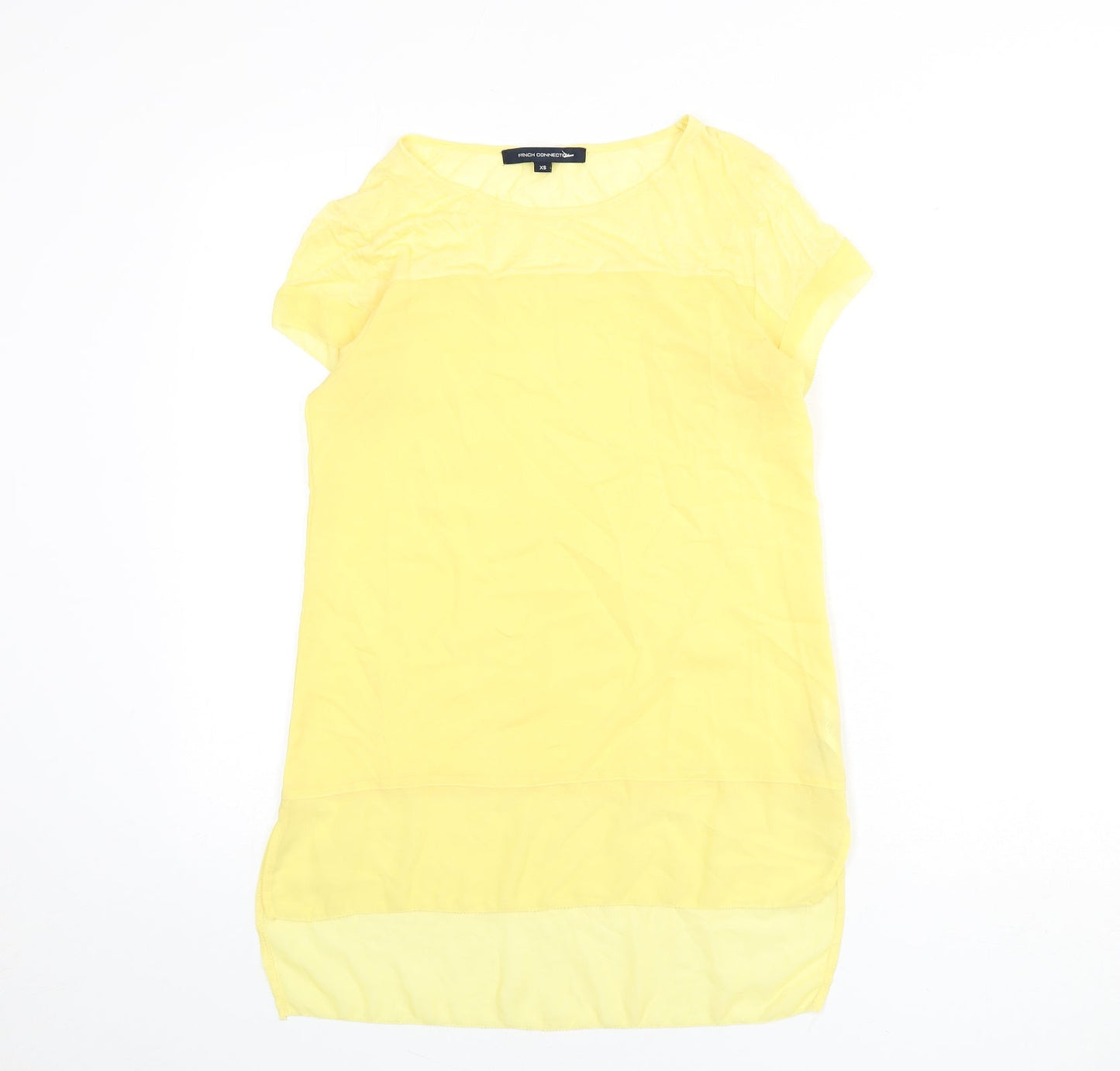 French Connection Womens Yellow Polyester Basic Blouse Size XS Round Neck - Sheer Panels