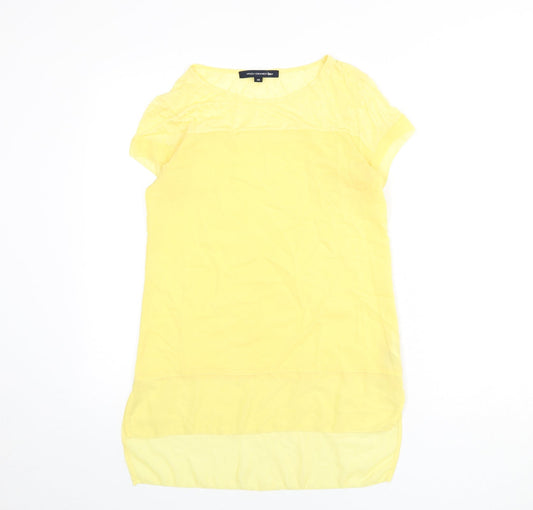 French Connection Womens Yellow Polyester Basic Blouse Size XS Round Neck - Sheer Panels