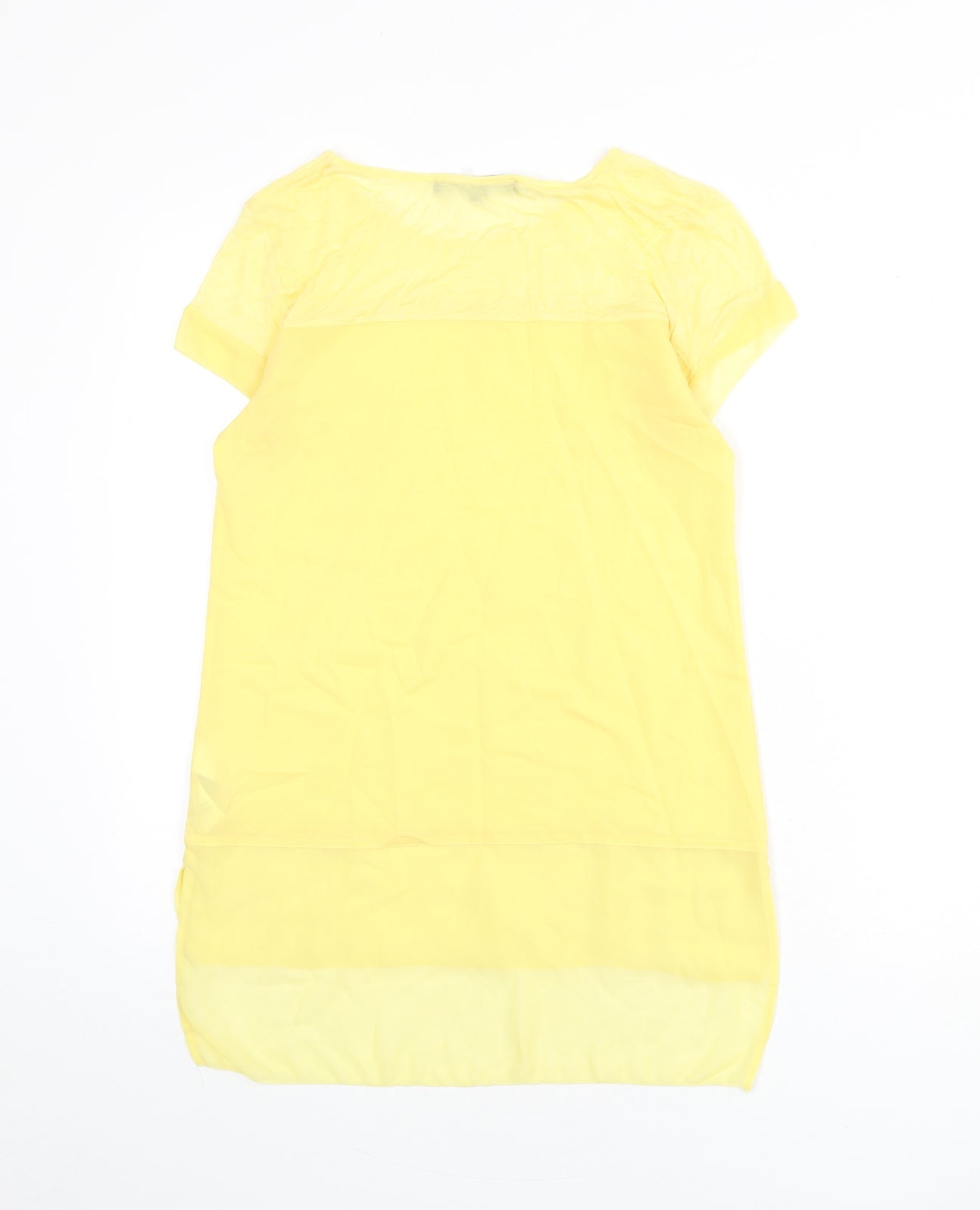 French Connection Womens Yellow Polyester Basic Blouse Size XS Round Neck - Sheer Panels