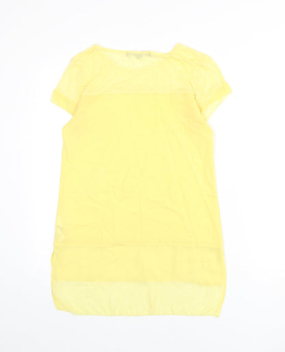 French Connection Womens Yellow Polyester Basic Blouse Size XS Round Neck - Sheer Panels