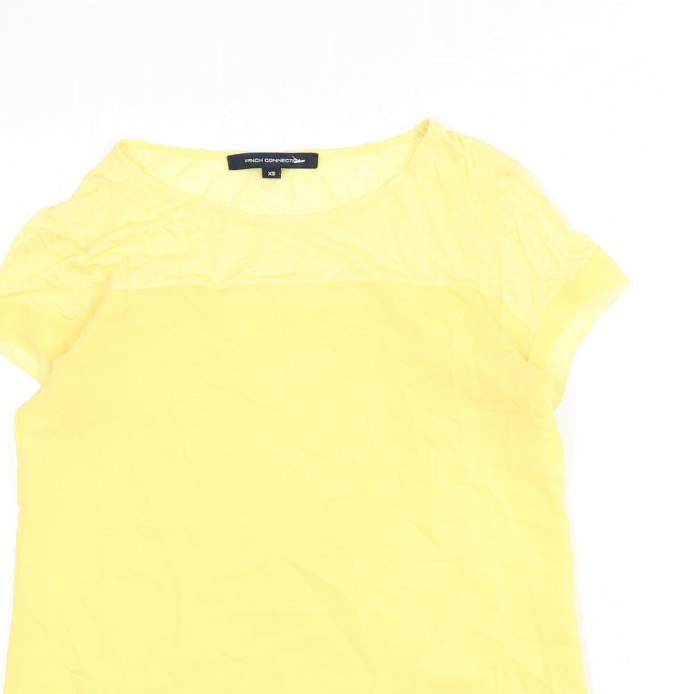 French Connection Womens Yellow Polyester Basic Blouse Size XS Round Neck - Sheer Panels