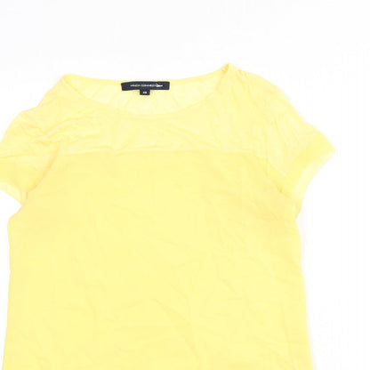 French Connection Womens Yellow Polyester Basic Blouse Size XS Round Neck - Sheer Panels