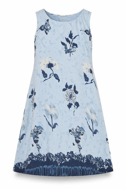 Yessica Womens Blue Floral Polyester A-Line Size 10 Round Neck Pullover - Tie Detail