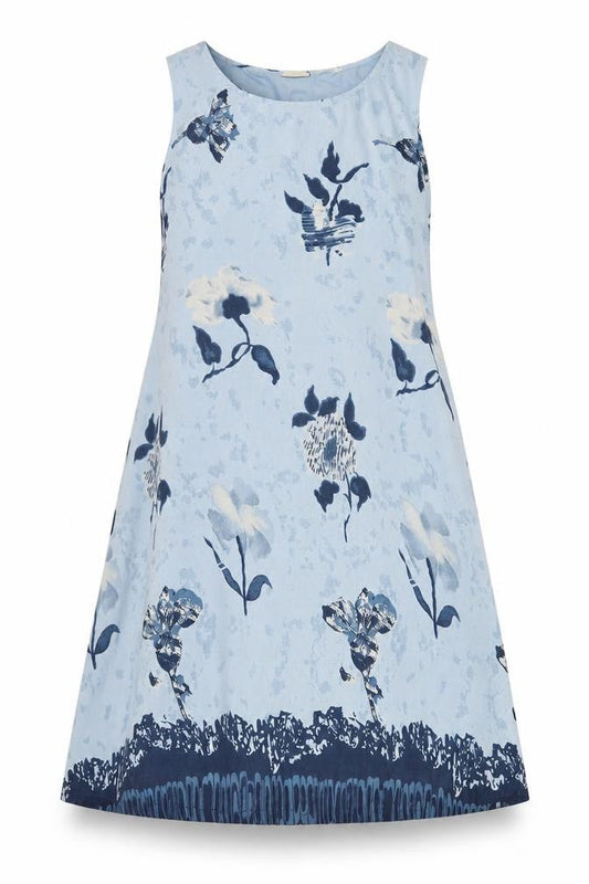 Yessica Womens Blue Floral Polyester A-Line Size 10 Round Neck Pullover - Tie Detail