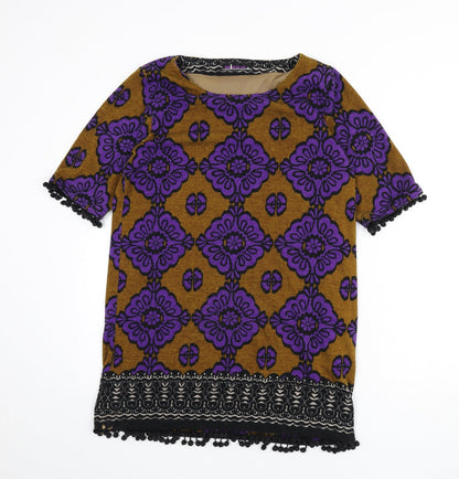 Mina Uk Womens Multicoloured Boat Neck Geometric Cotton Pullover Jumper Size M - Size M/L, Bobbles