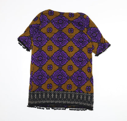 Mina Uk Womens Multicoloured Boat Neck Geometric Cotton Pullover Jumper Size M - Size M/L, Bobbles
