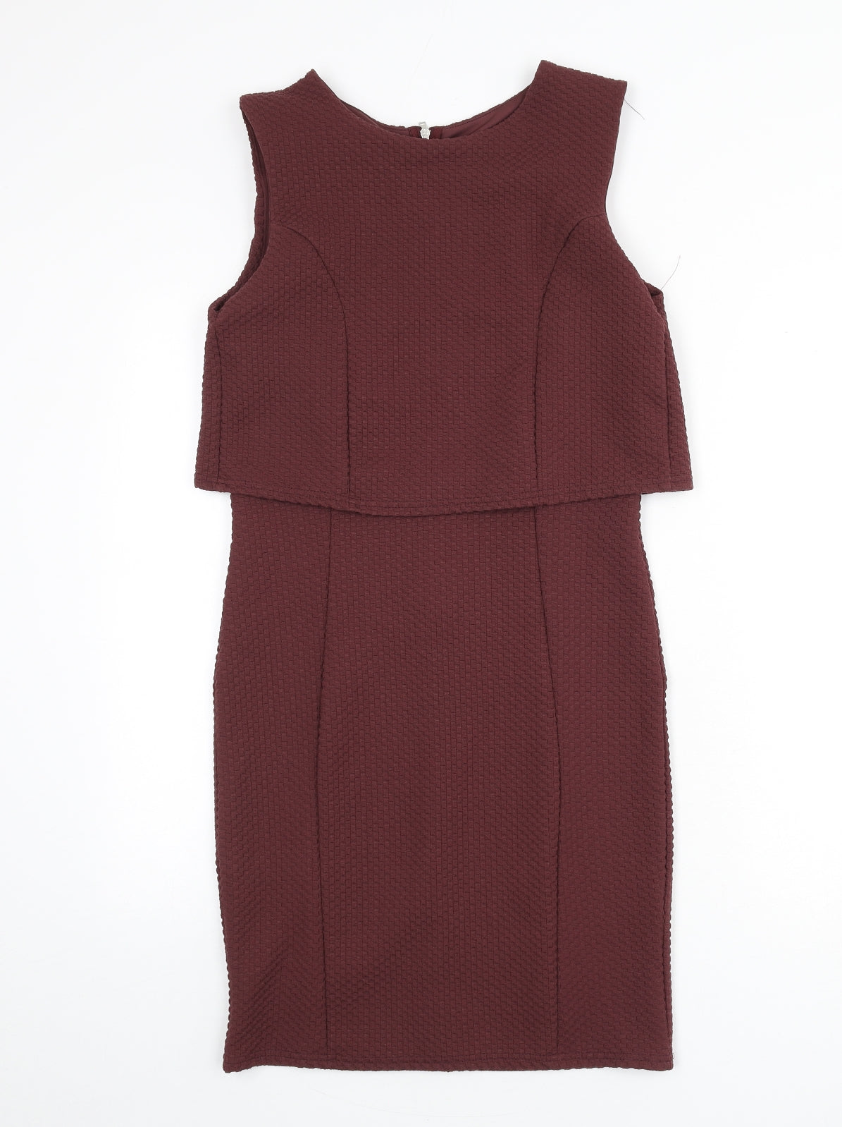 Miss Selfridge Womens Red Check Polyester Pencil Dress Size 12 Round Neck Zip