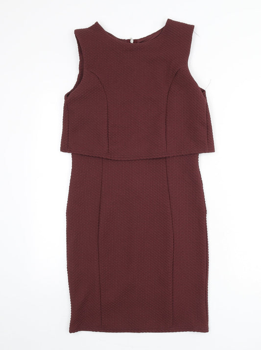 Miss Selfridge Womens Red Check Polyester Pencil Dress Size 12 Round Neck Zip