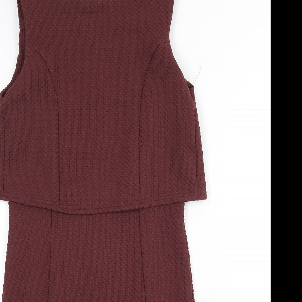 Miss Selfridge Womens Red Check Polyester Pencil Dress Size 12 Round Neck Zip